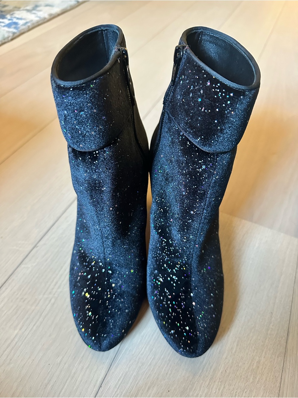 Christian Louboutin Black Glitter Velvet Ankle Booties